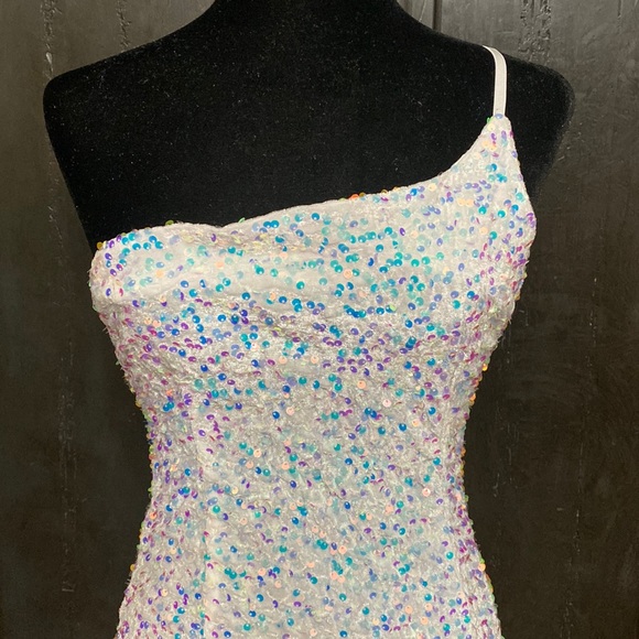 Molicuty Purple Sequins with One thin strap white dress. Size Small - Picture 6 of 11